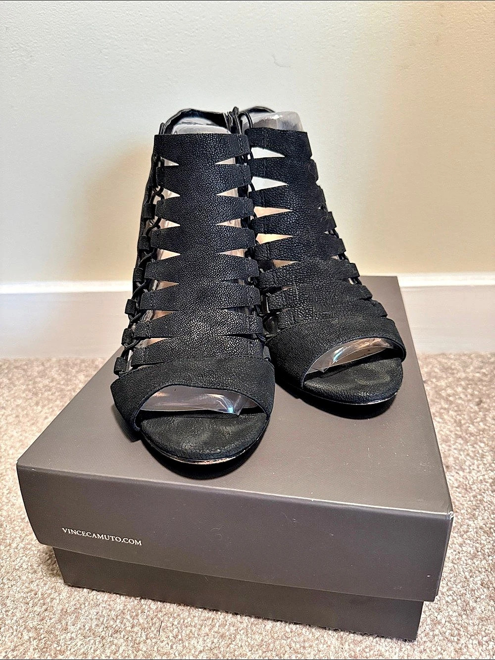 Vince Camuto Tarita Black Cage Heels